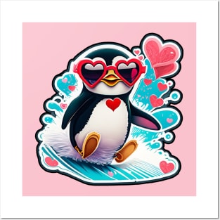 Cool Penguin in Love Posters and Art